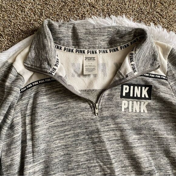 Victoria’s Secret PINK Quarter Zip Pullover Sweatshirt Gray Womens Size Small - Picture 4 of 9